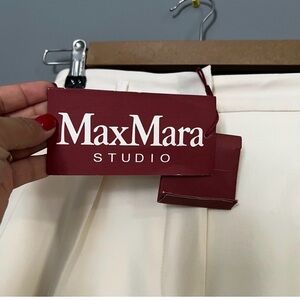 MaxMara Studio Cream Wide-Leg Pants with Burgundy Tag
